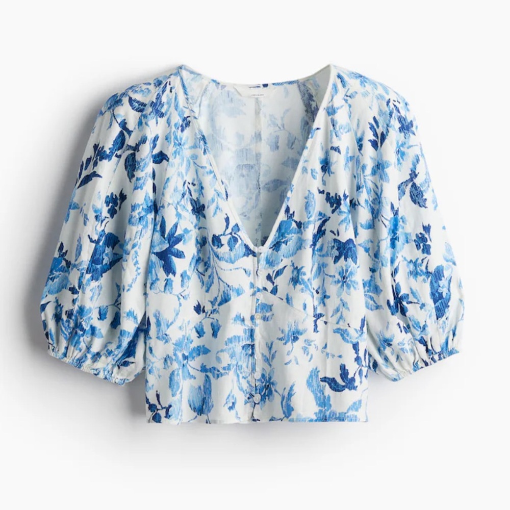 Floral Blue and White Women's Top